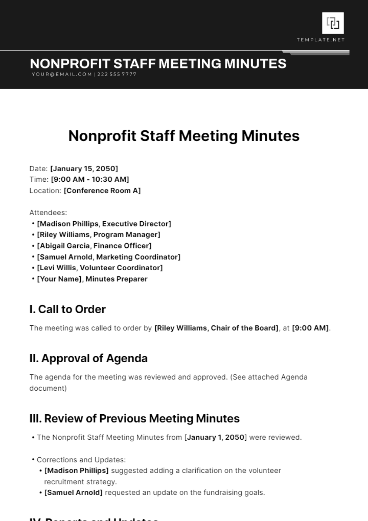 Nonprofit Staff Meeting Minutes Template - Edit Online & Download