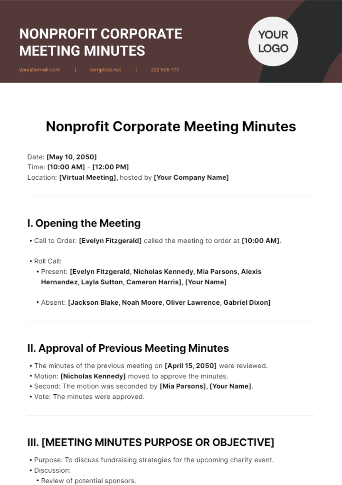 Nonprofit Corporate Meeting Minutes Template - Edit Online & Download