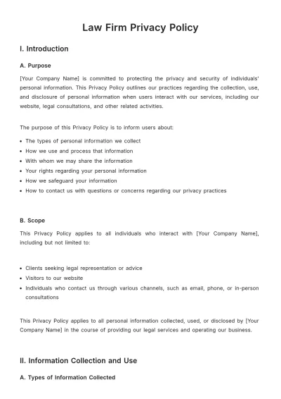 Free Law Firm Privacy Policy Template to Edit Online
