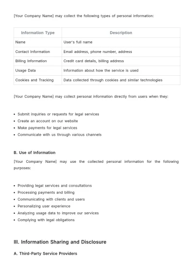 Free Law Firm Privacy Policy Template to Edit Online