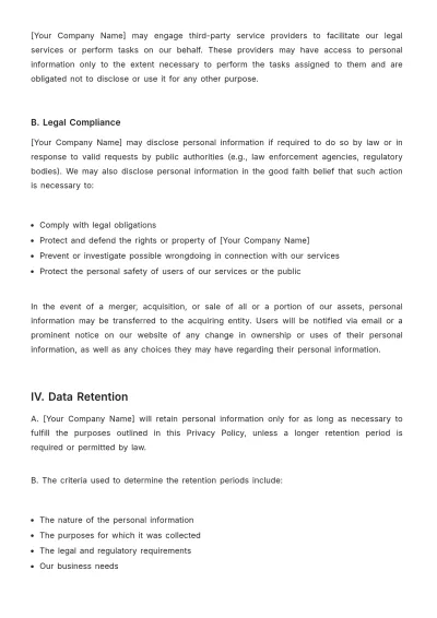 Free Law Firm Privacy Policy Template to Edit Online