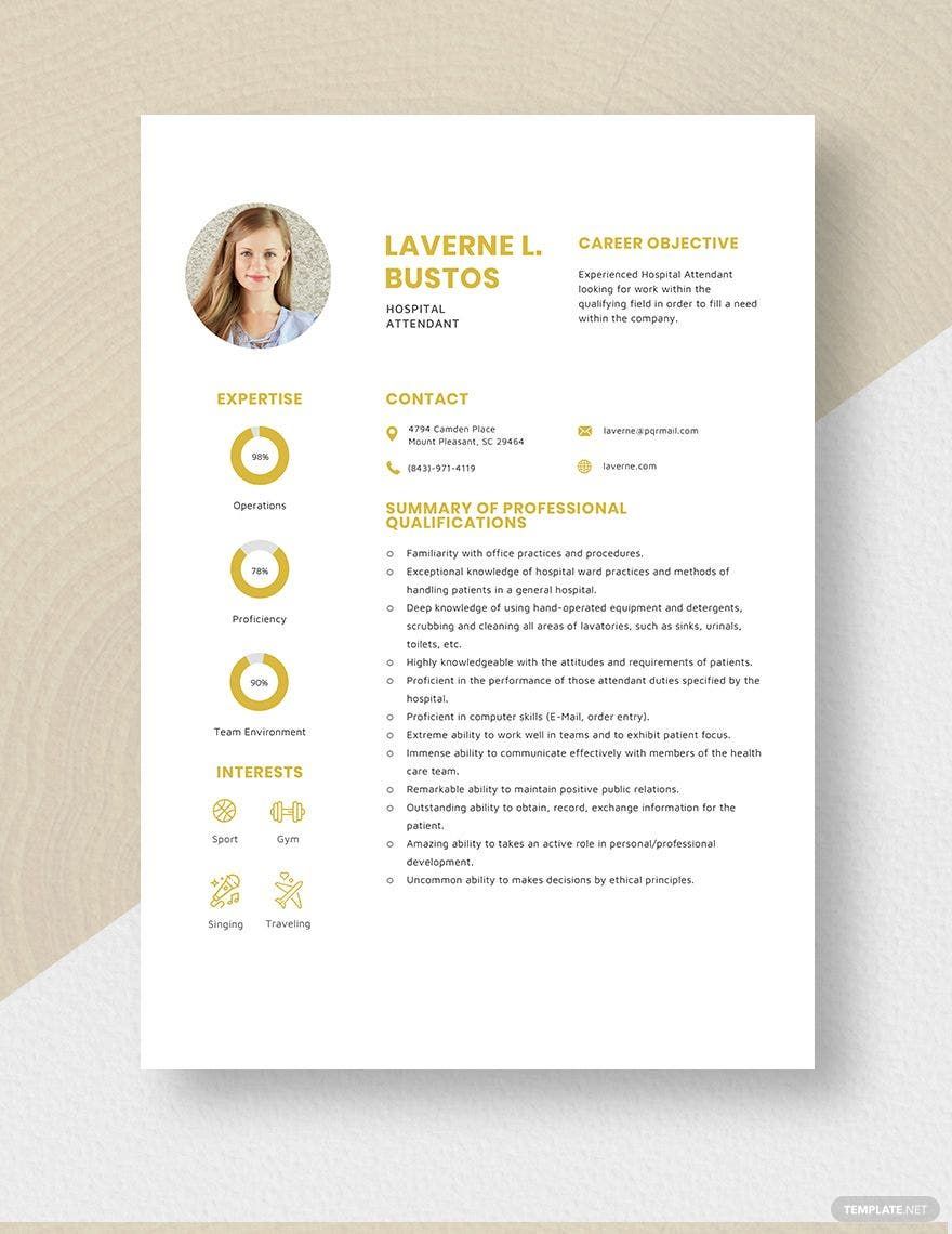 Hospital Attendant Resume in Word, Apple Pages
