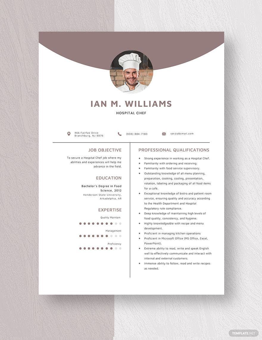 Hospital Chef Resume in Word, Apple Pages