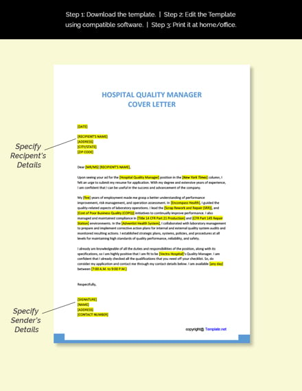 Hospital Quality Manager Cover Letter Template