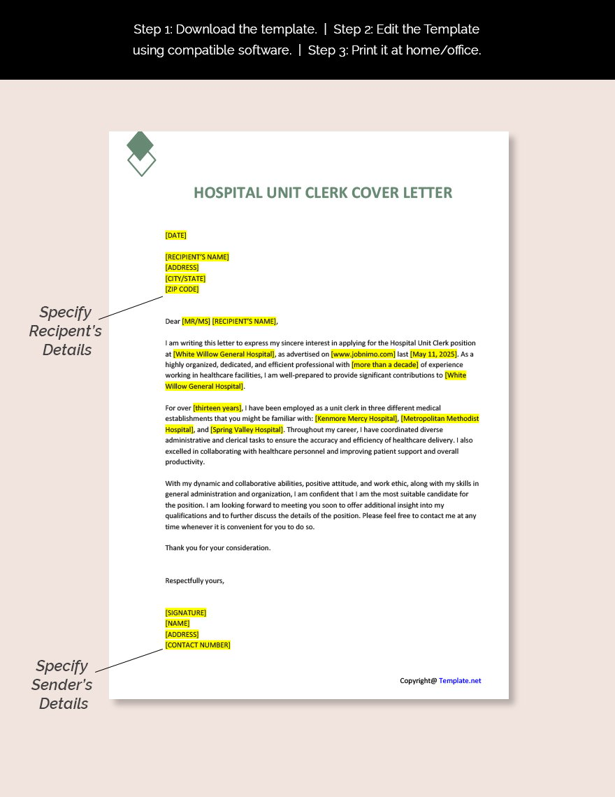 Hospital Unit Clerk Cover Letter Template