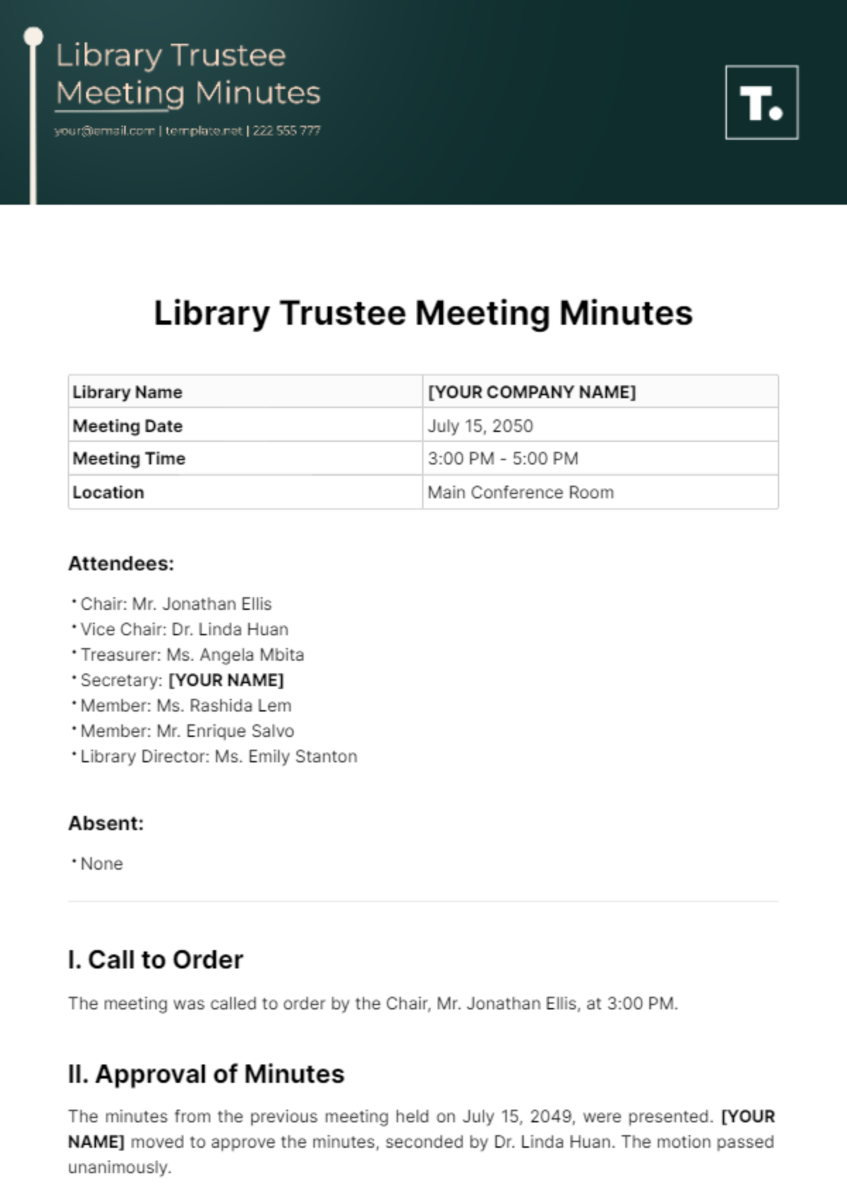 Library Trustee Meeting Minutes Template - Edit Online & Download