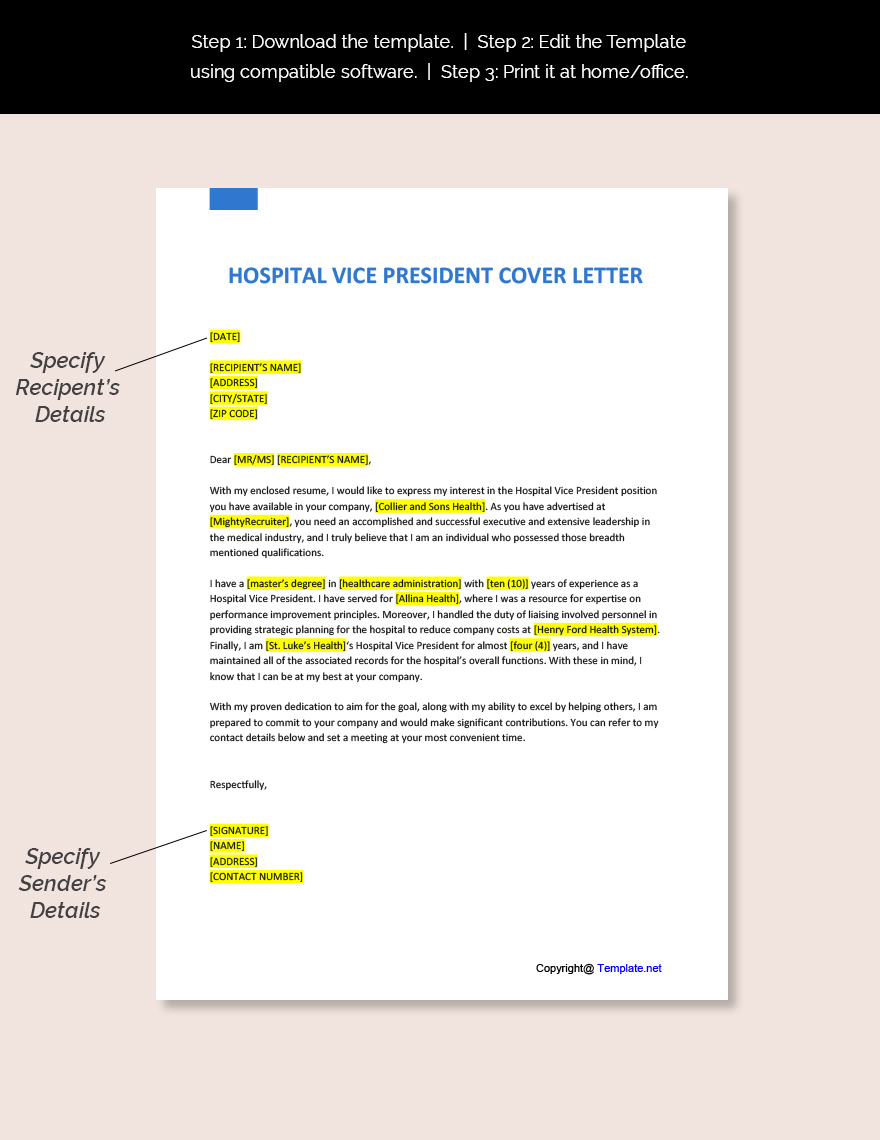 Hospital Vice President Cover Letter