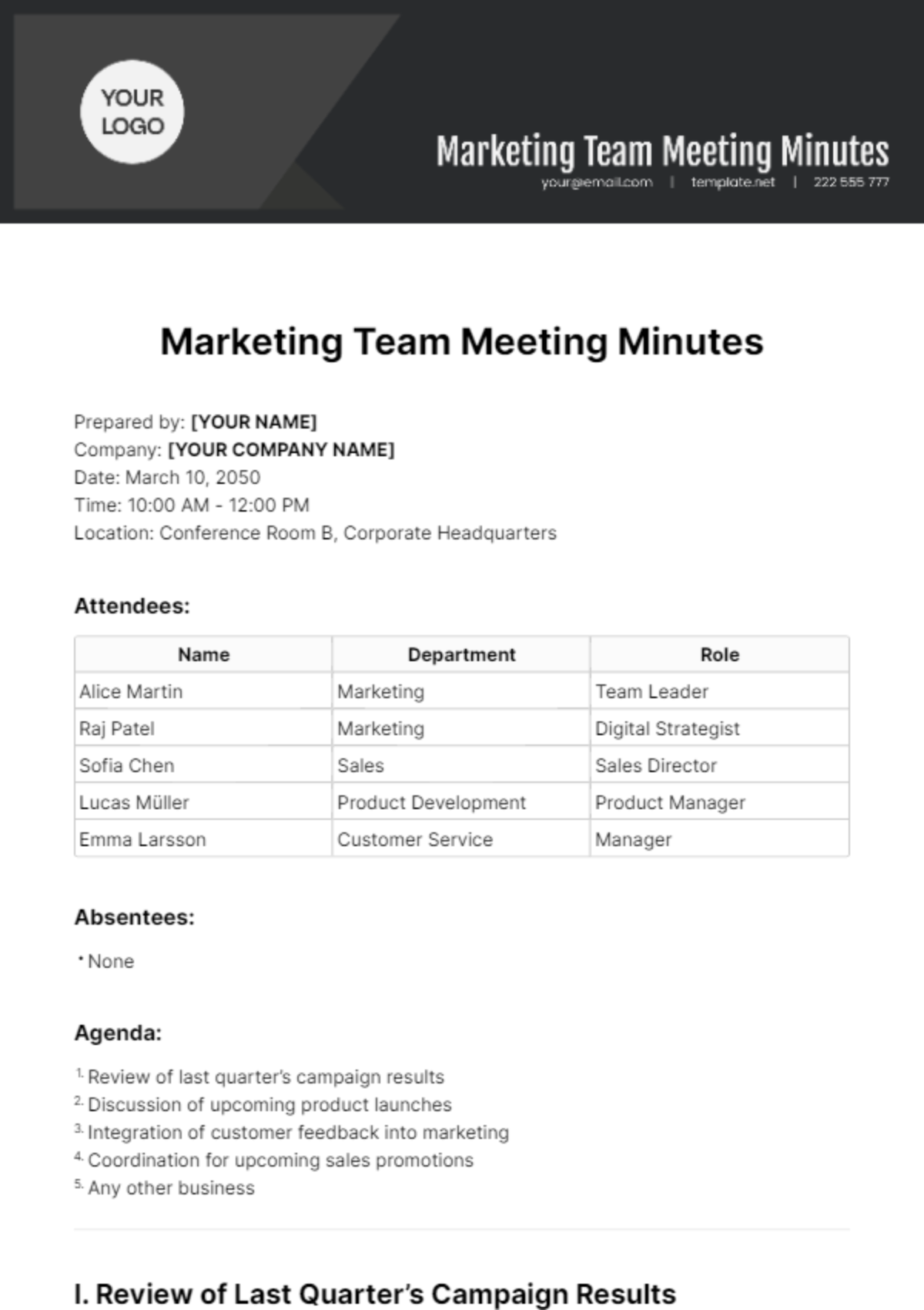 Marketing Team Meeting Minutes Template Edit Online Download