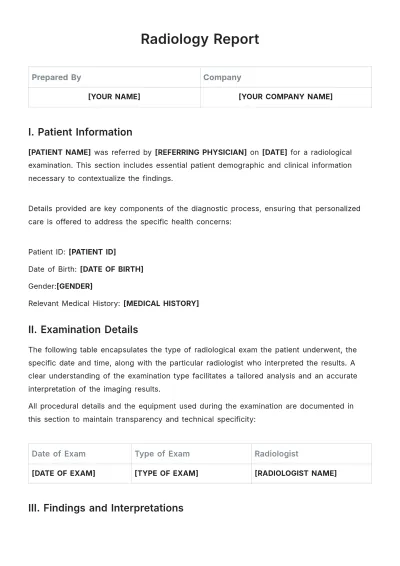 Free Radiology Report Template to Edit Online