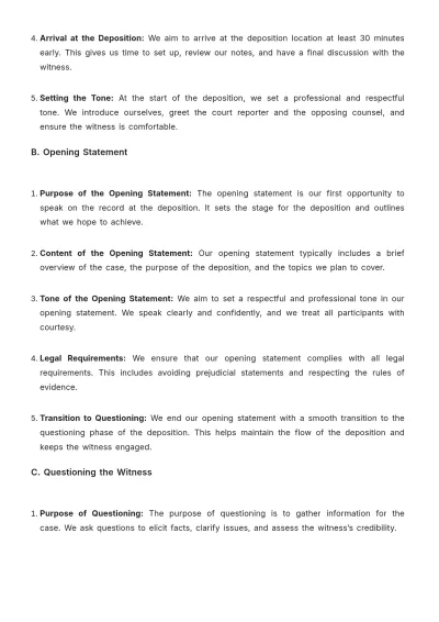 Free Law Firm Deposition Preparation Procedure Template to Edit Online