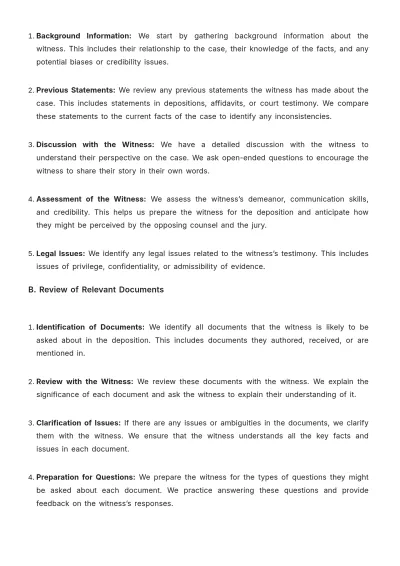 Free Law Firm Deposition Preparation Procedure Template to Edit Online