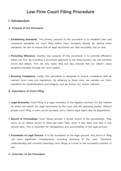 Free Law Firm Court Filing Procedure Template to Edit Online