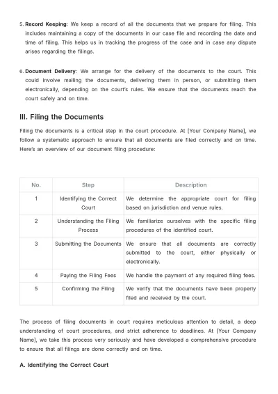 Free Law Firm Court Filing Procedure Template to Edit Online