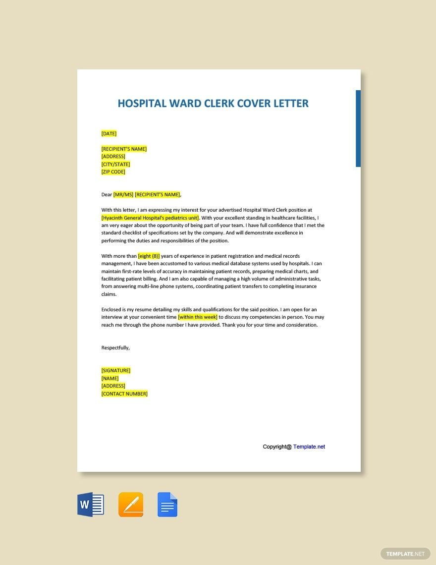 Hospital Ward Clerk Cover Letter