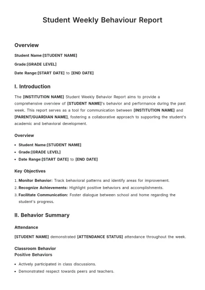Free Student Weekly Behaviour Report Template to Edit Online