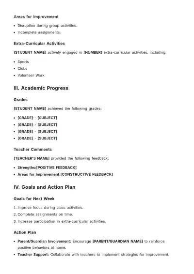 Free Student Weekly Behaviour Report Template to Edit Online
