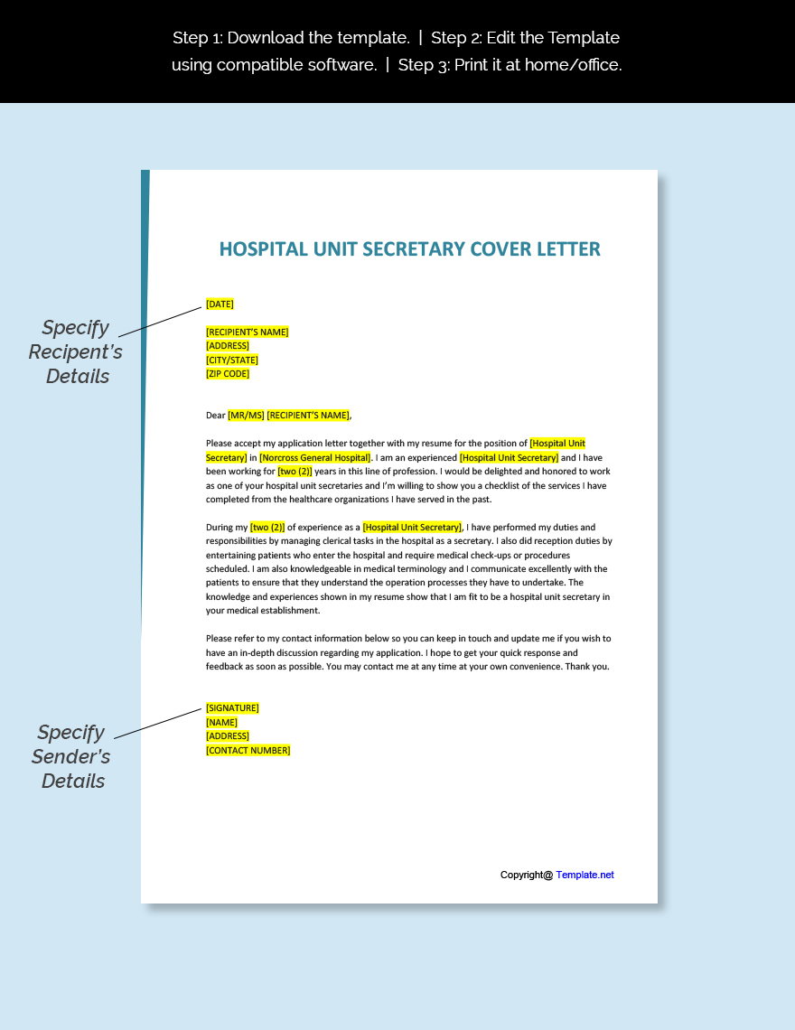 Hospital Unit Secretary Cover Letter Template
