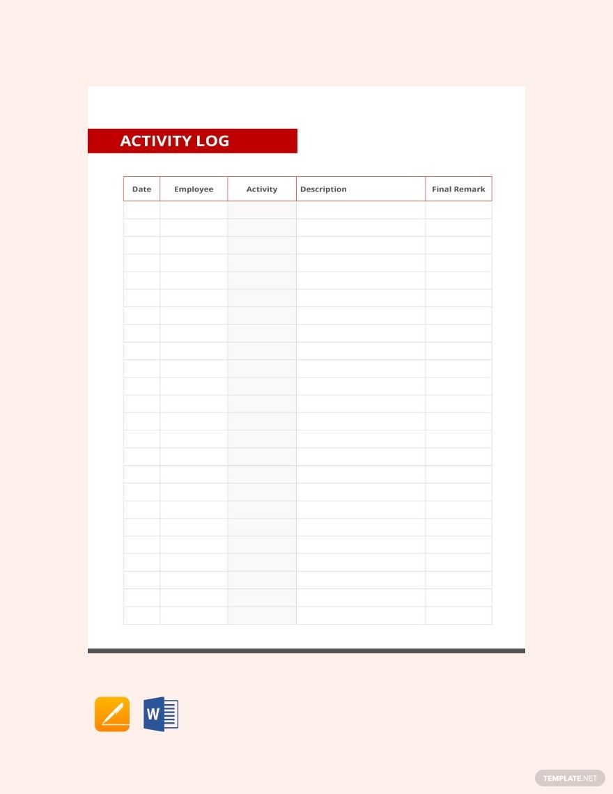 Activity Log Template Google Docs Word Apple Pages Template