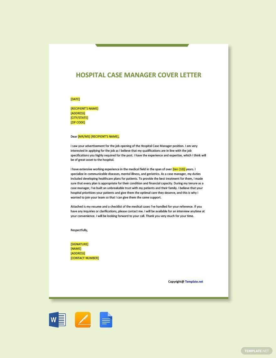 Hospital Case Manager Cover Letter