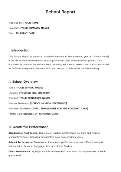 Free School Report Template to Edit Online