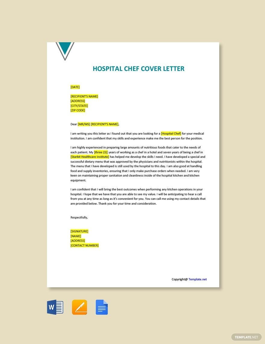 Hospital Chef Cover Letter