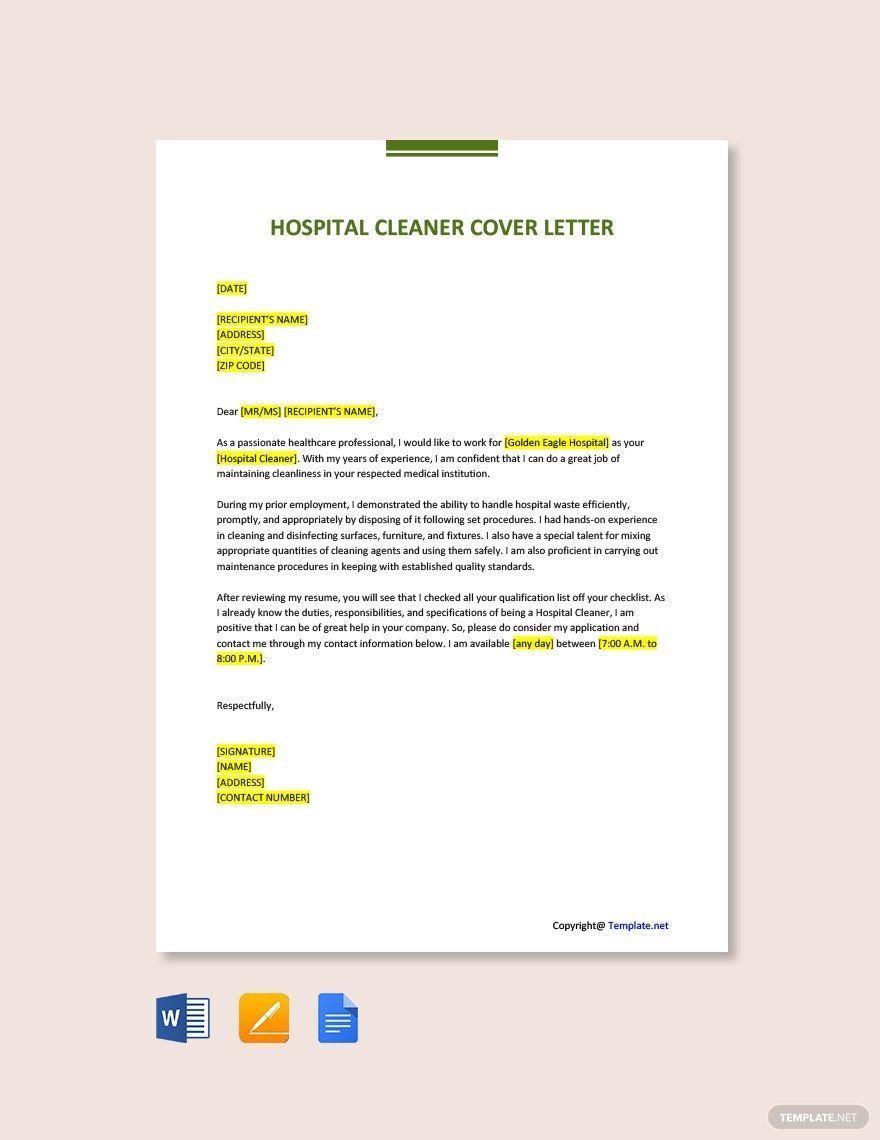 Hospital Cleaner Cover Letter