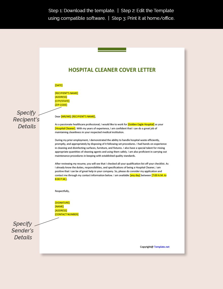 application letter as a cleaner in a hospital