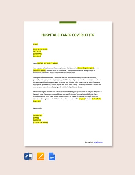 sample of cleaner application letter