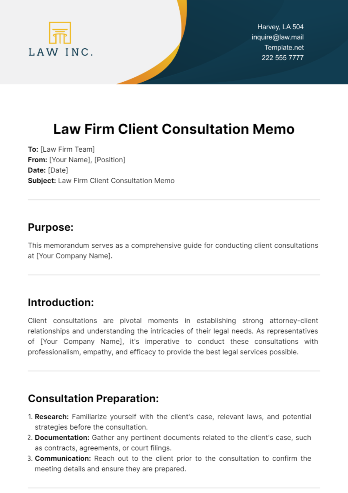 Free Law Firm Client Consultation Memo Template