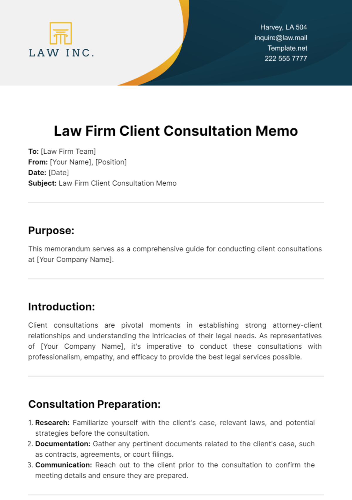 Law Firm Client Consultation Memo Template - Edit Online & Download