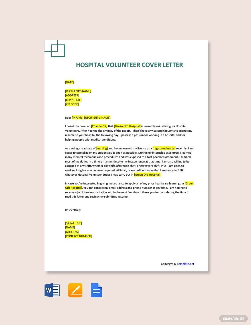 Hospital Volunteer Cover Letter Template