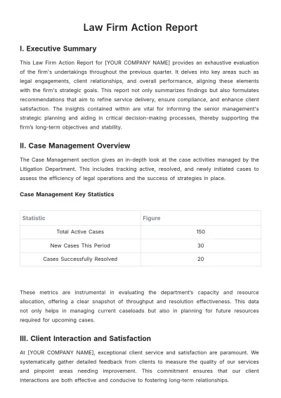 Free Law Firm Action Report Template to Edit Online