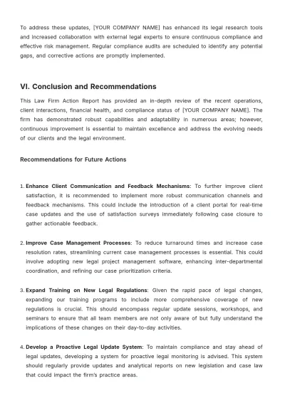 Free Law Firm Action Report Template to Edit Online