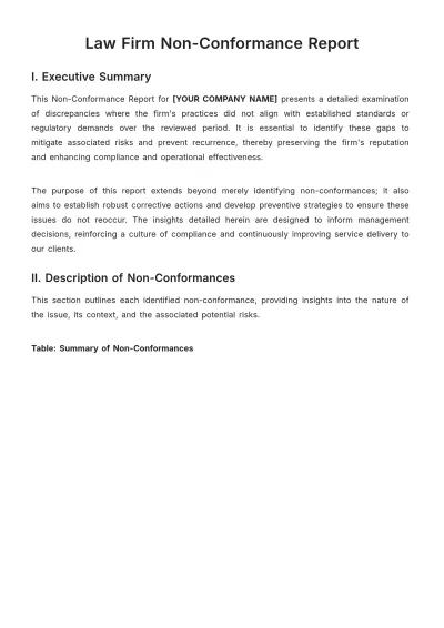 Free Law Firm Non-Conformance Report Template to Edit Online