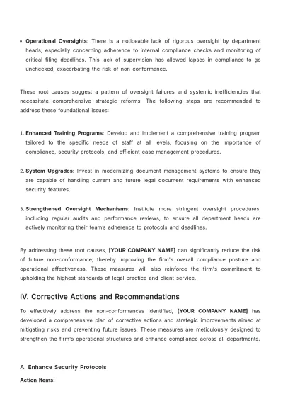 Free Law Firm Non-Conformance Report Template to Edit Online