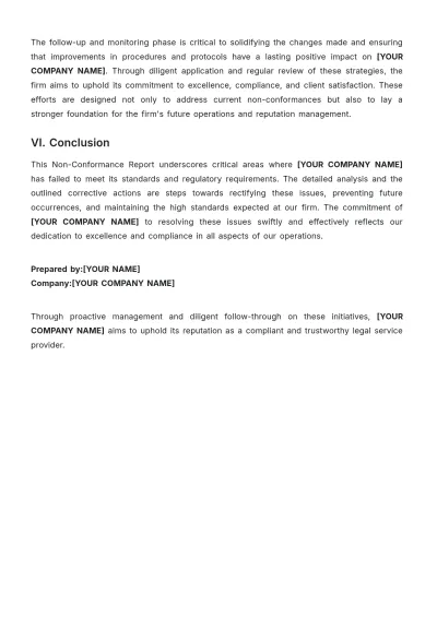 Free Law Firm Non-Conformance Report Template to Edit Online