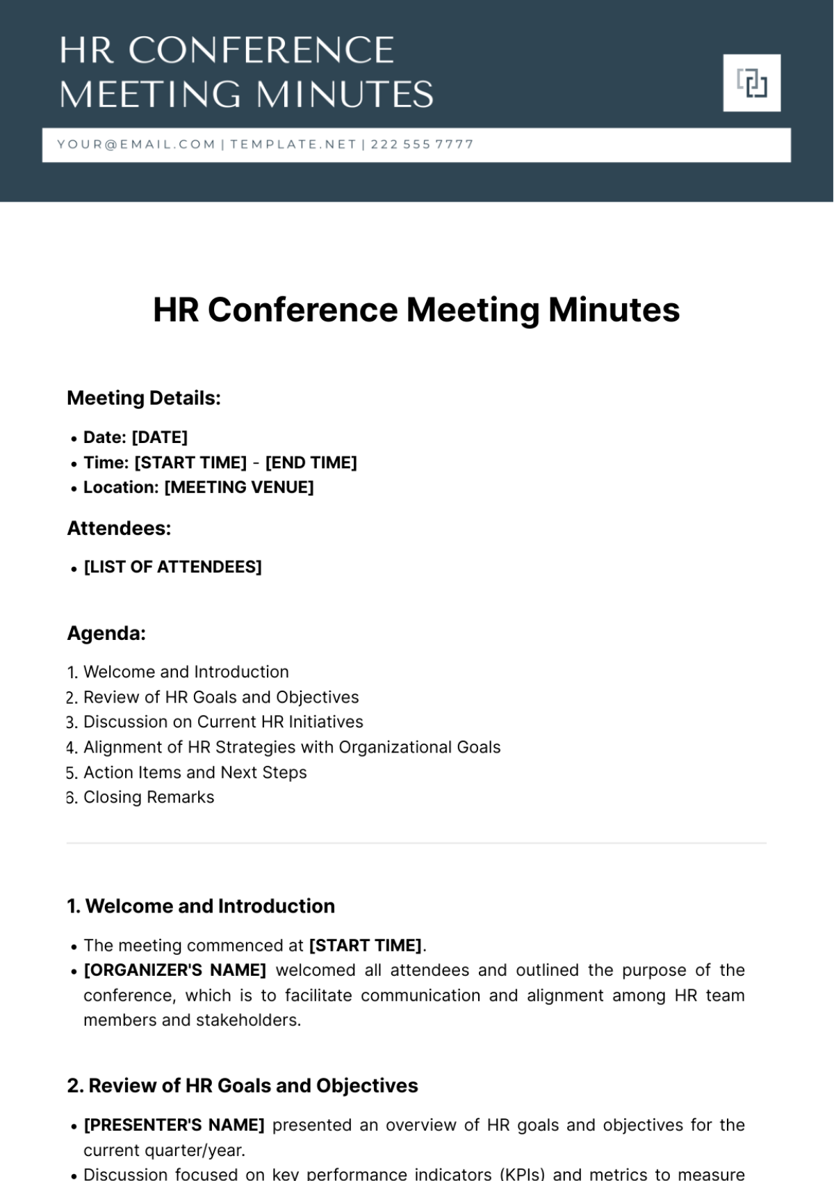 HR Conference Meeting Minutes Template - Edit Online & Download