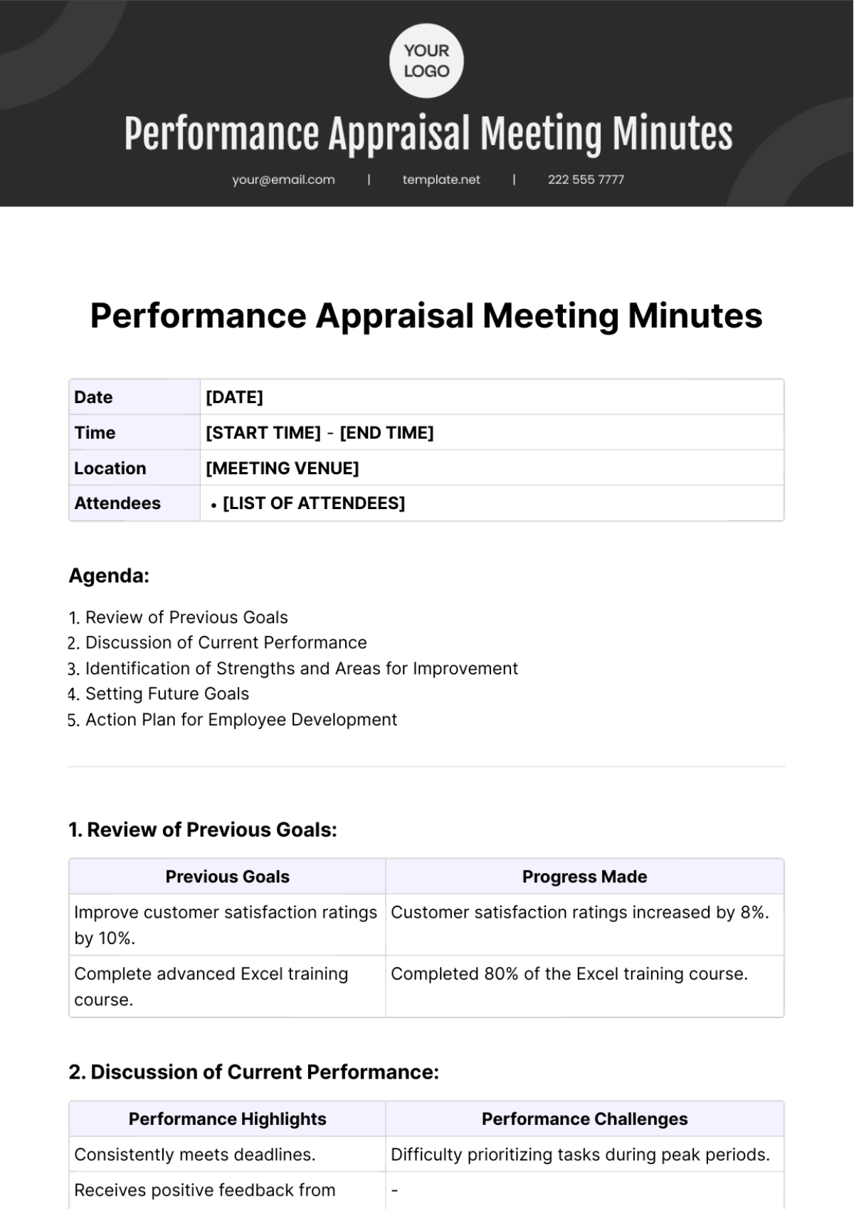 Performance Appraisal Meeting Minutes Template - Edit Online & Download