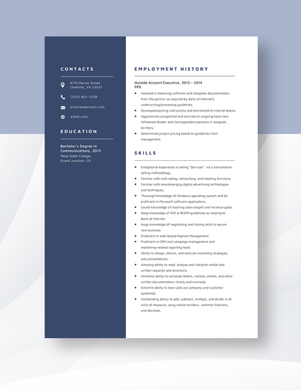 Outside Account Executive Resume Template