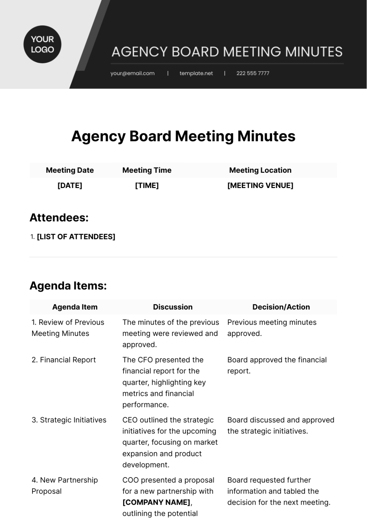 Agency Board Meeting Minutes Template - Edit Online & Download