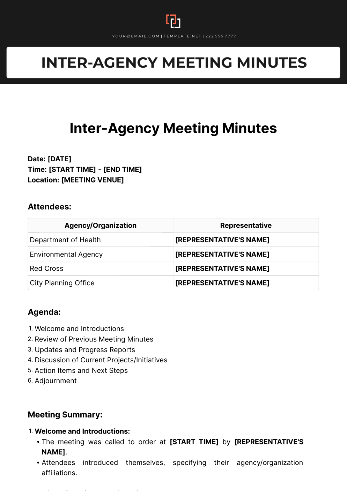 Inter-Agency Meeting Minutes Template - Edit Online & Download