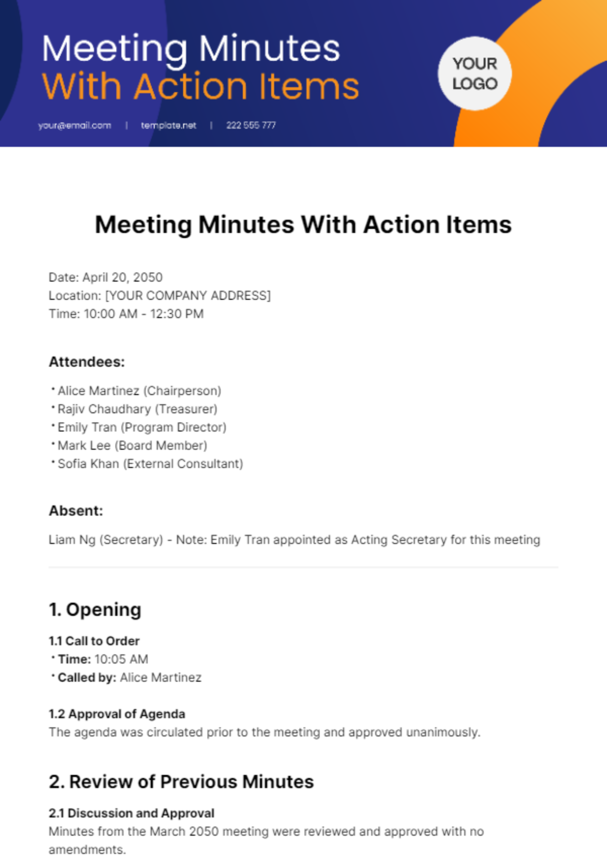 Meeting Minutes With Action Items Template - Edit Online & Download