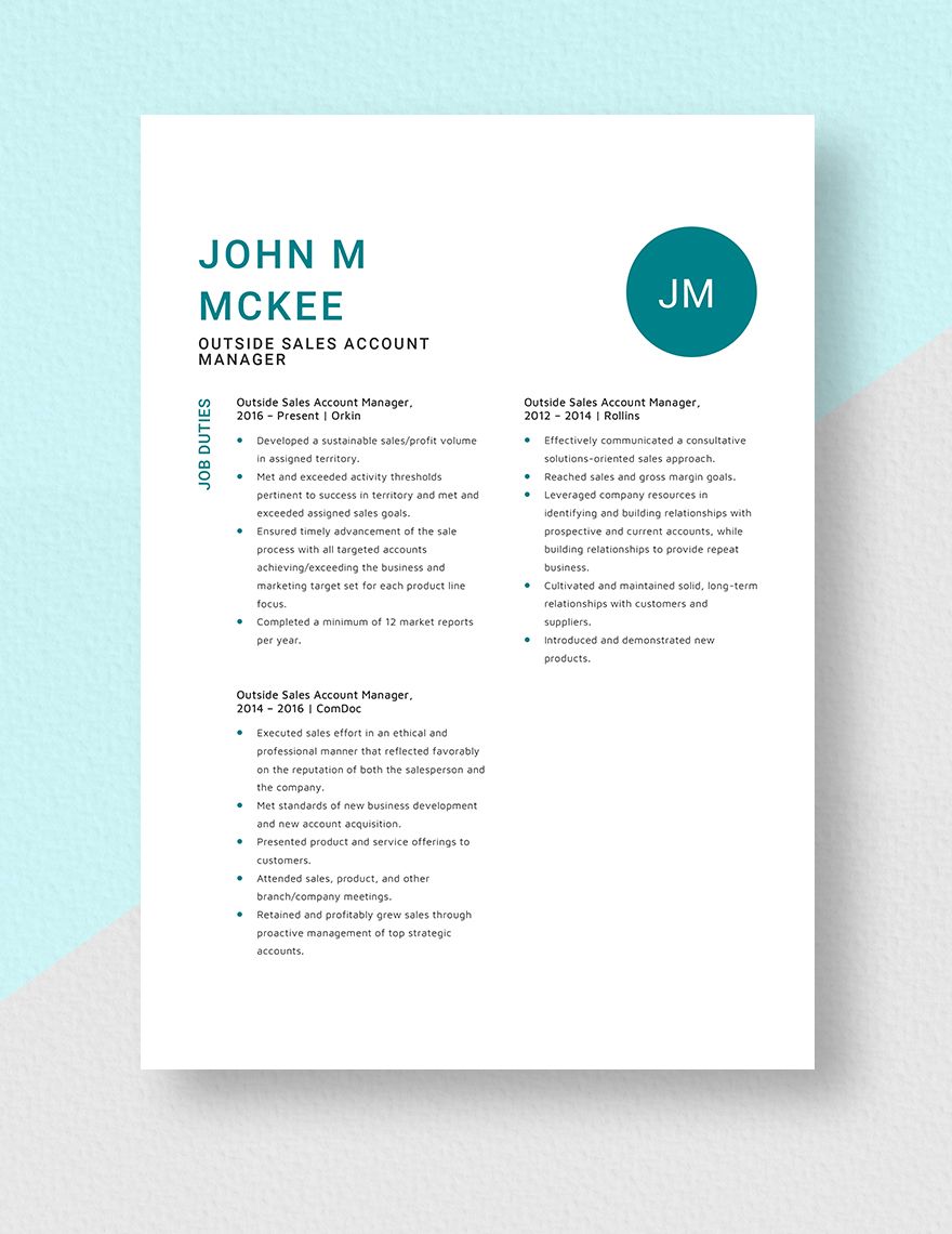 Outside Sales Account Manager Resume