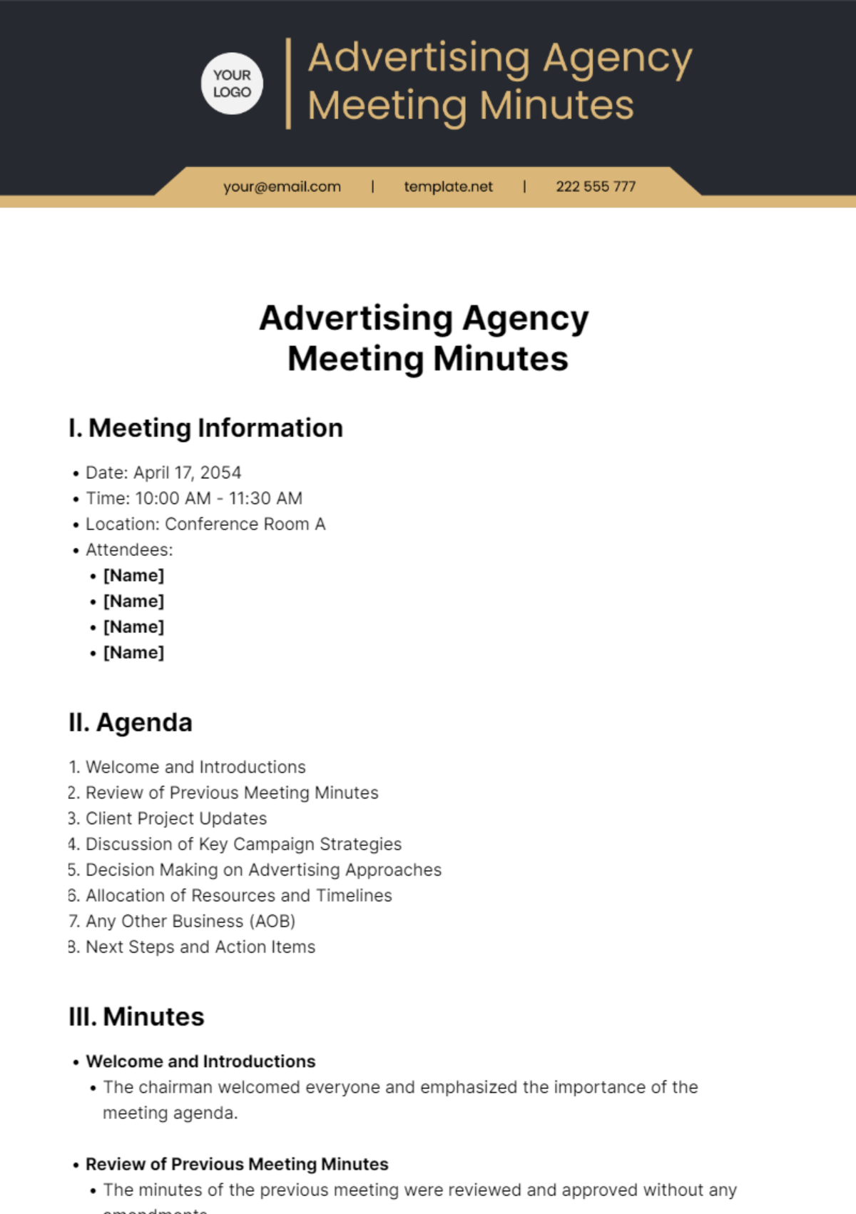 Advertising Agency Meeting Minutes Template