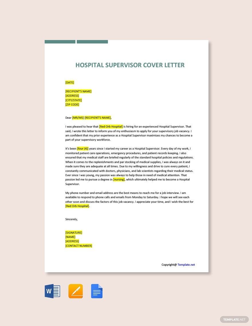 Hospital Supervisor Cover Letter