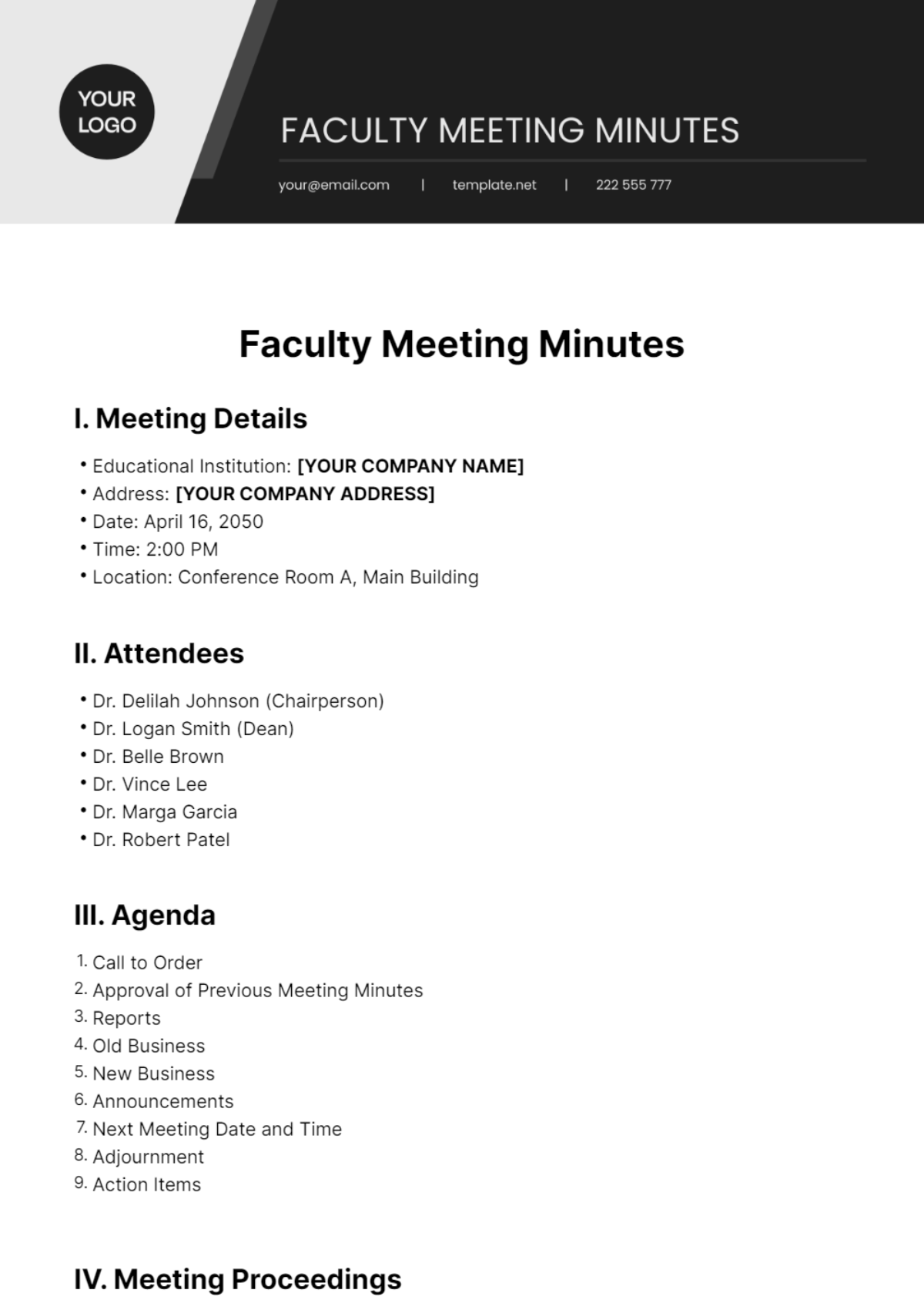 Faculty Meeting Minutes Template