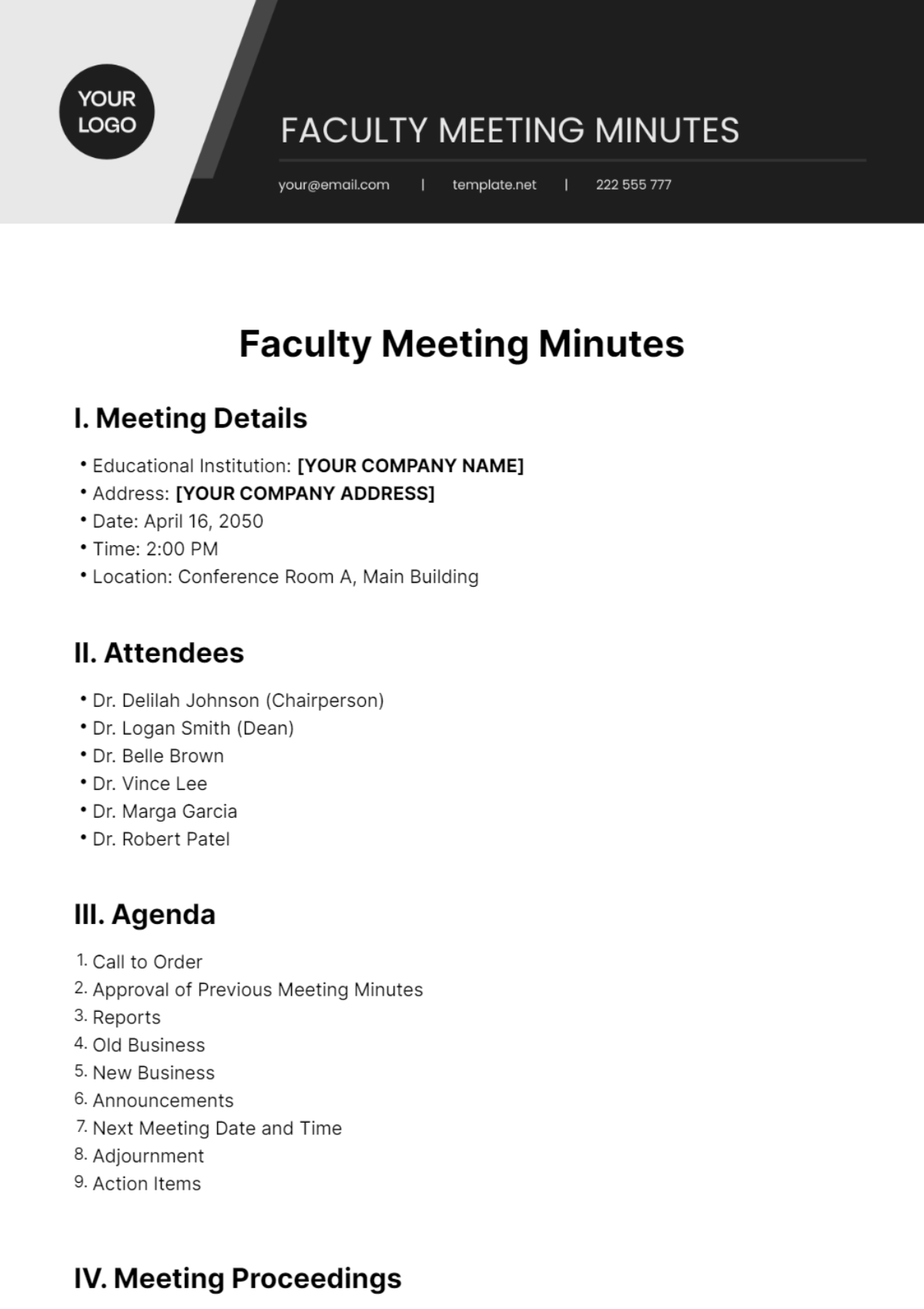 Faculty Meeting Minutes Template - Edit Online & Download