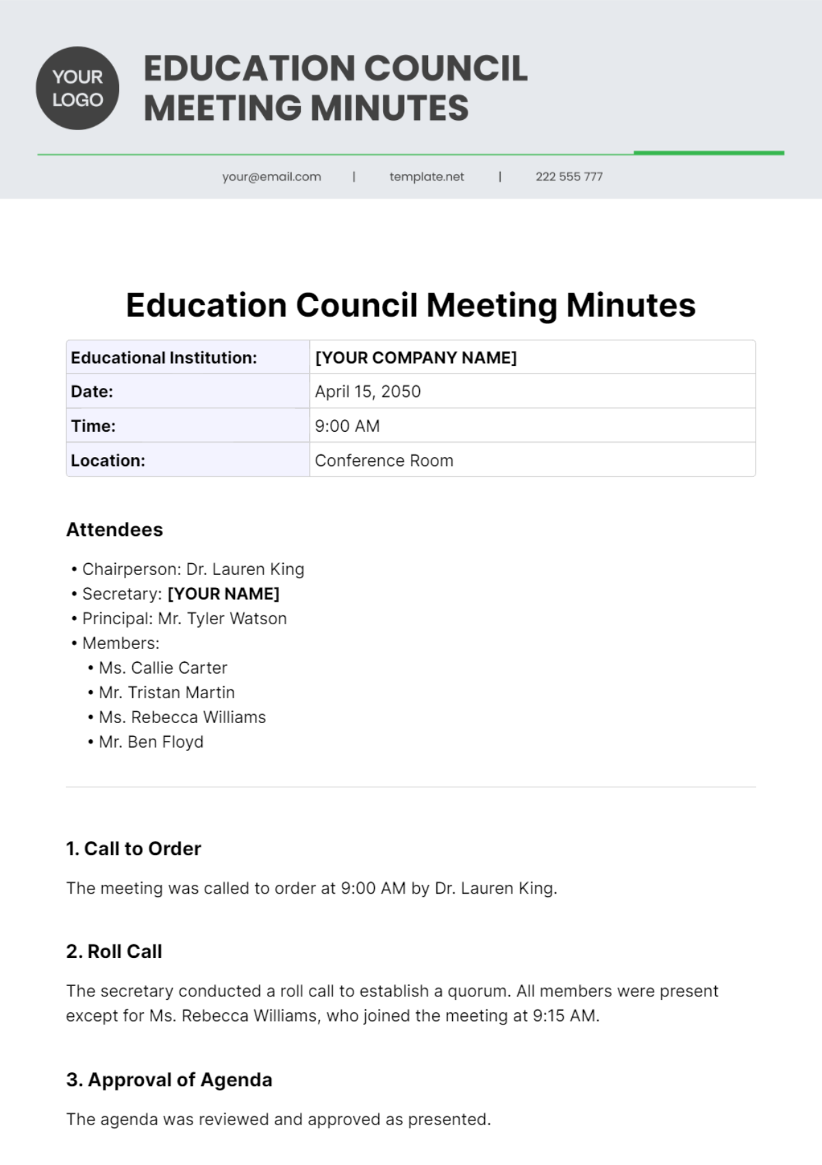 Education Council Meeting Minutes Template - Edit Online & Download