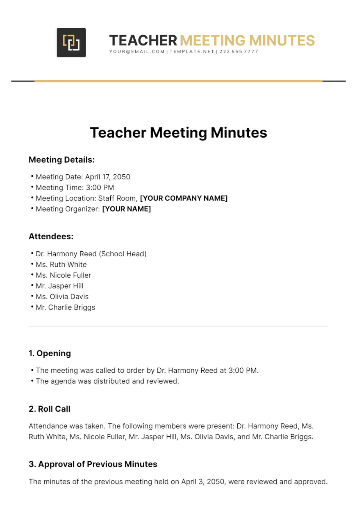 Teacher Meeting Minutes Template - Edit Online & Download