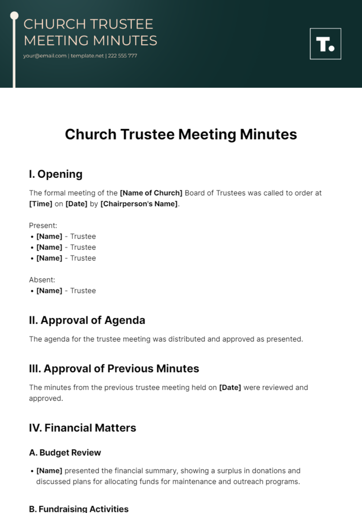 Church Trustee Meeting Minutes Template